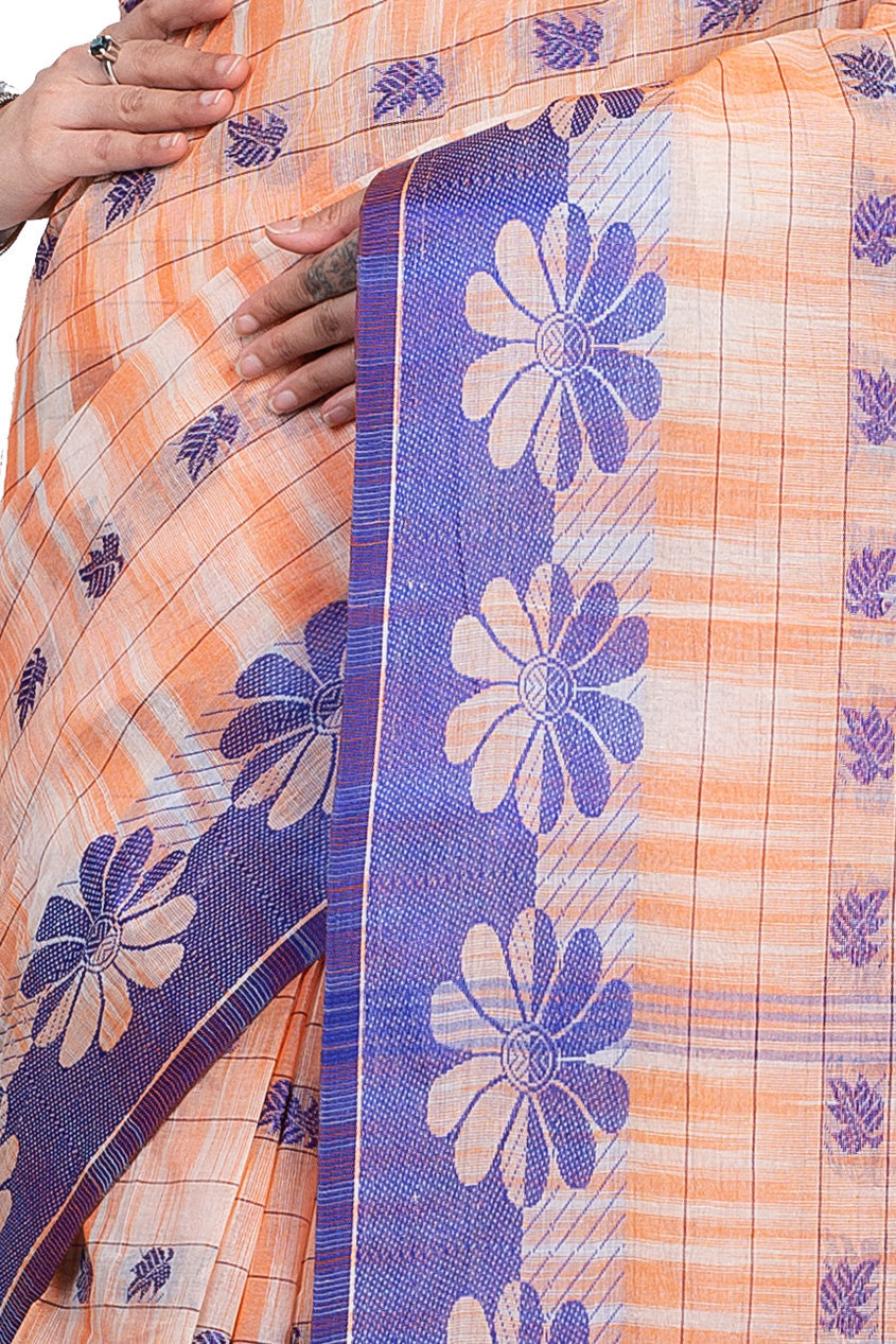 Light Orange Pure Cotton KotkiTat Tant Saree (892)